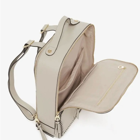 Calpak Cream Backpack/15” Laptop with Gold Zippers and Textured Finish - Picture 5 of 9
